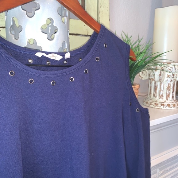Soft Surroundings Navy French Terry Cotton Cold Shoulder Grommet Sweatshirt XL - Picture 4 of 10